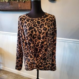 Cheetah Crew Neck Twist Front - Size Large NWT